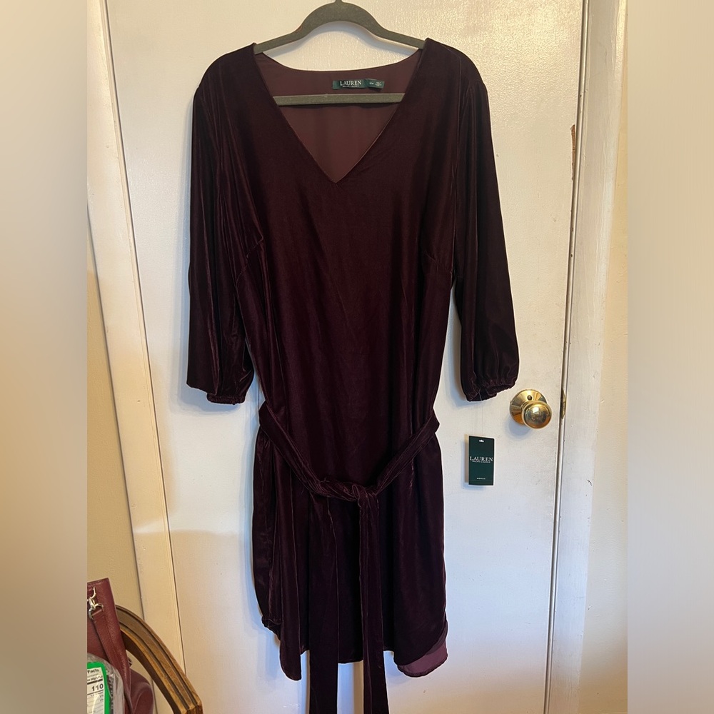 Women Lauren Ralph Lauren Burgundy Velvet Dress